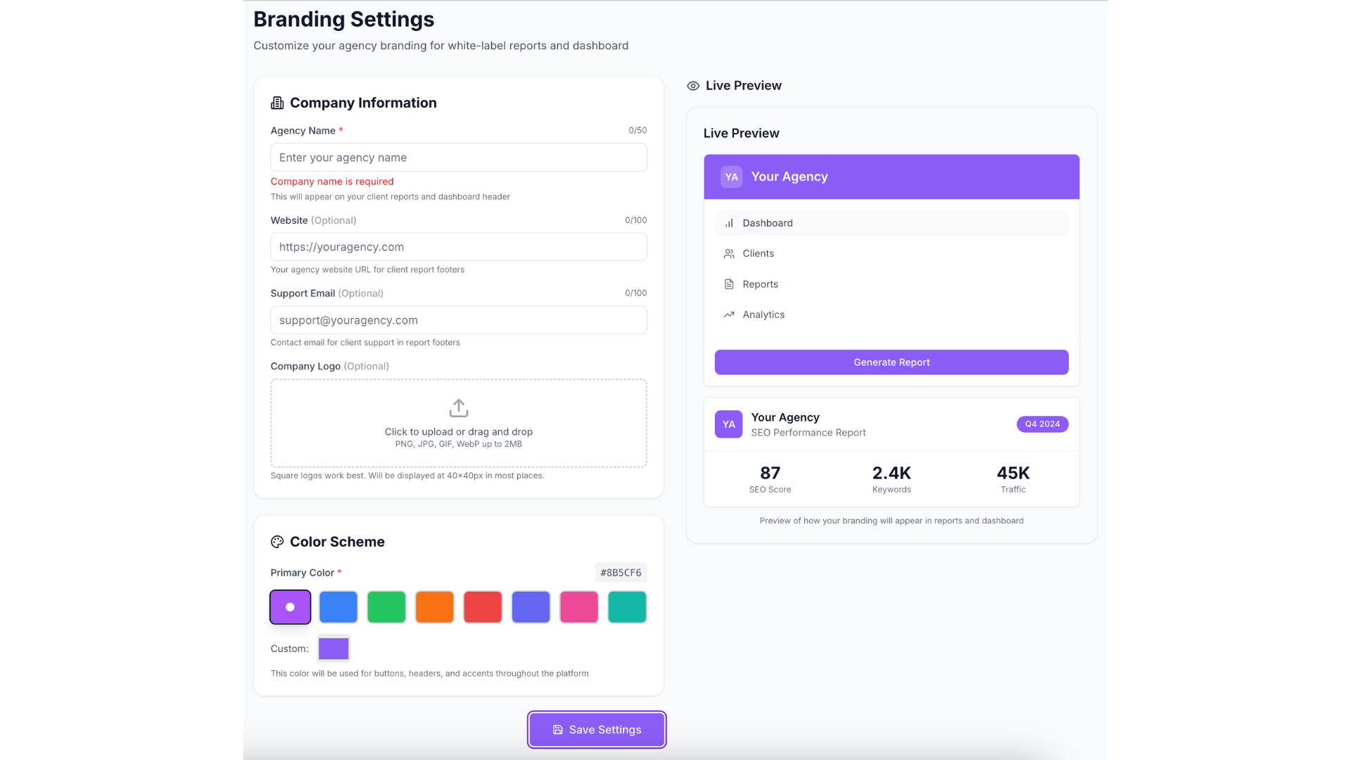 White Label Settings