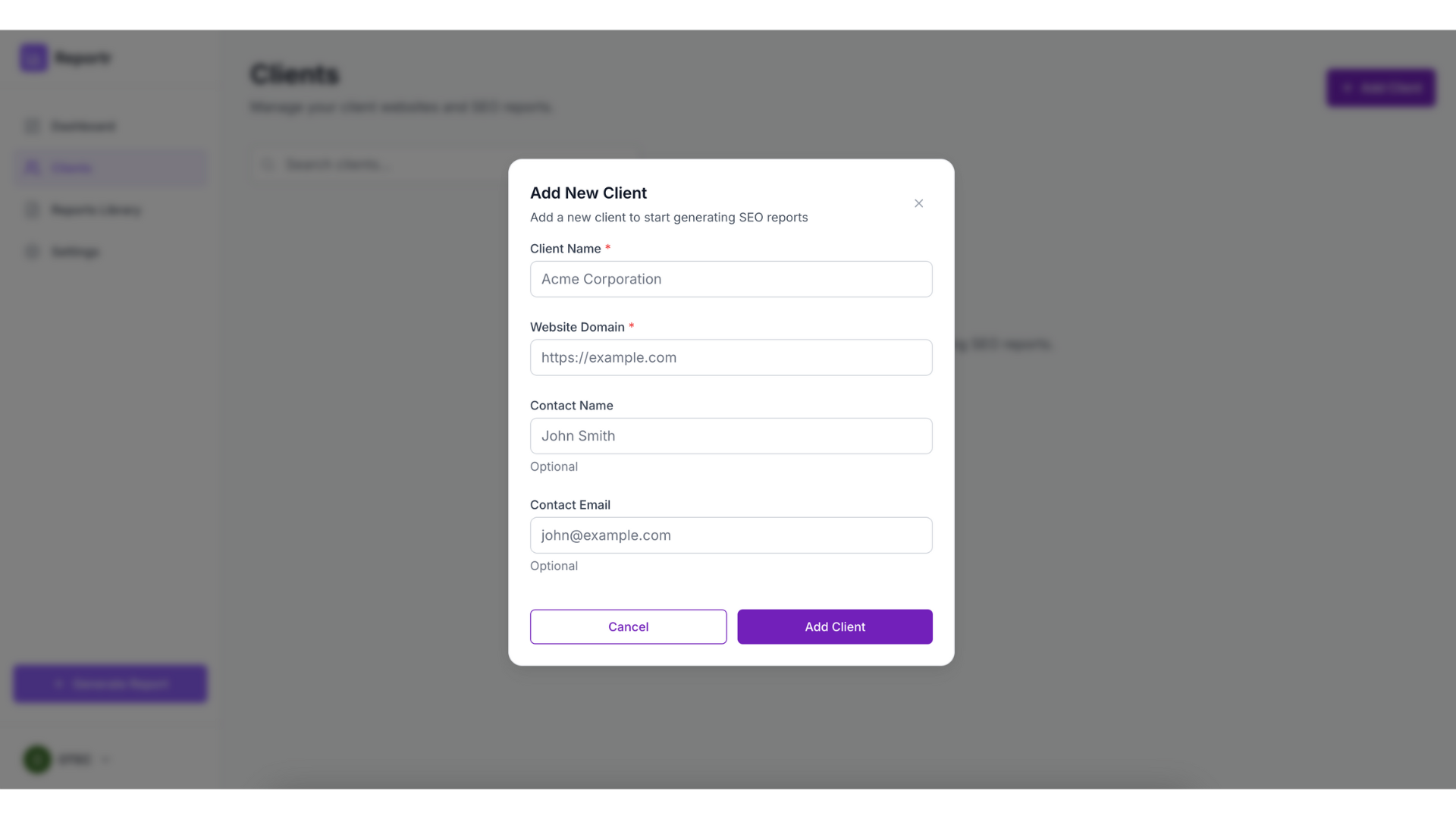 Add Client Modal