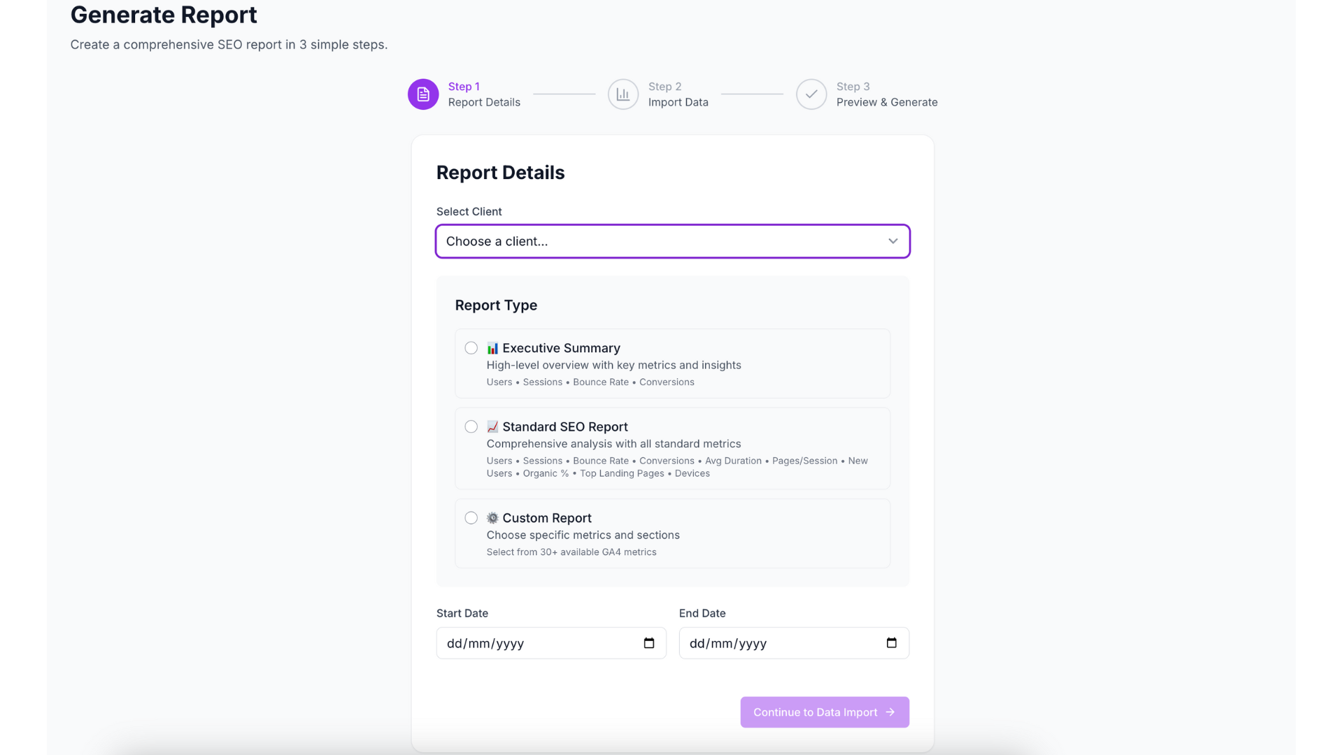 Generate Report Step 1